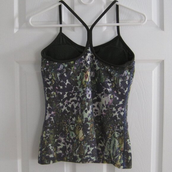 Lululemon Power Y Tank *Luon, Floral Sport White Multi / Gator Green Size 6 - Picture 10 of 10